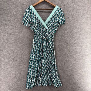 Good Clothes Dress Women 10 Blue Geometric Sheath Midi V-Neck Short Sleeve